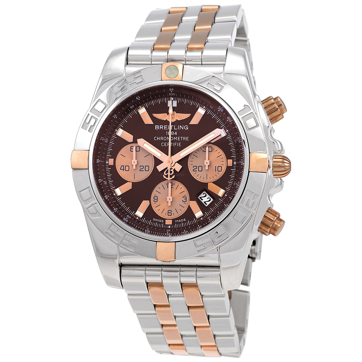 Breitling Chronomat 44 Brown Dial Chronograph Steel and 18K Rose Gold Automatic Men's Watch IB011012-Q576TT