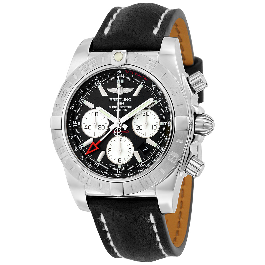 Breitling Chronomat 44 GMT Automatic Black Dial Black Leather Men's Watch AB042011-BB56BKLT