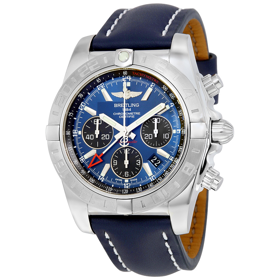 Breitling Chronomat 44 GMT Automatic Blue Dial Bue Leather Men's Watch AB042011-C852BLLT