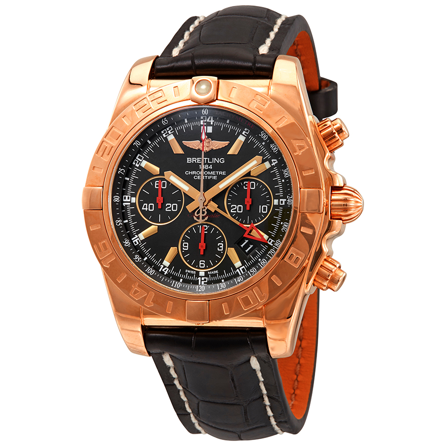 Breitling Chronomat 44 GMT Black Dial 18K Rose Gold Men's Watch HB0421L3/BC18BKCT