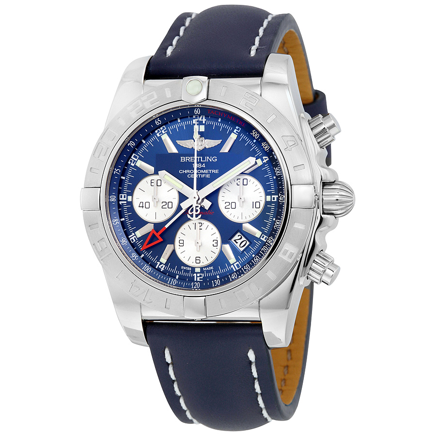 Breitling Chronomat 44 GMT Blue Dial Bue Leather Men's Watch AB042011-C851BLLT