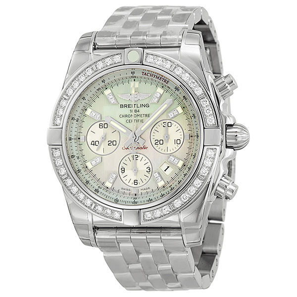 Breitling Chronomat 44 Mother of Pearl Dial Diamond Bezel Men's Watch AB011053-G686SS