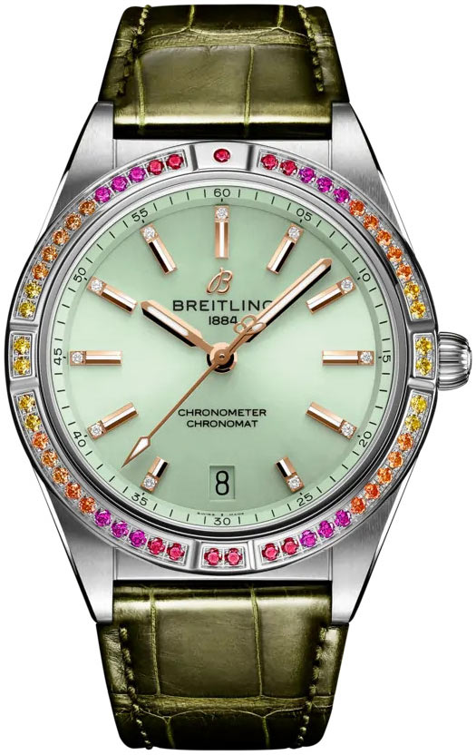 Breitling Chronomat Automatic Diamond Crystal Green Dial Ladies Watch a10380611L1p1