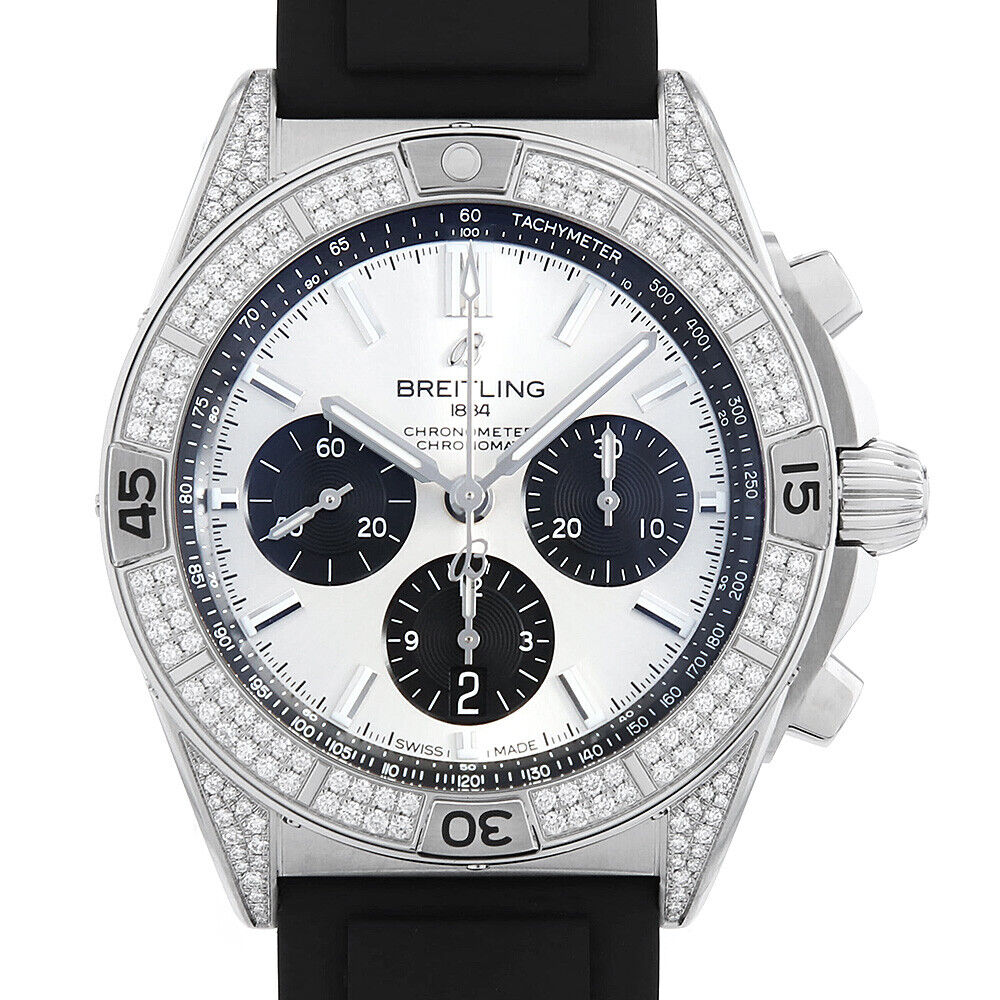 Chronomat B01 Chronograph Automatic Chronometer Diamond Silver Dial Men's Watch