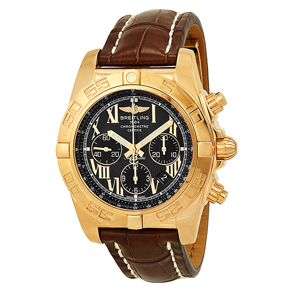 Breitling Chronomat Black Dial 18kt Rose Gold Men's Watch HB011012-B957BRCD