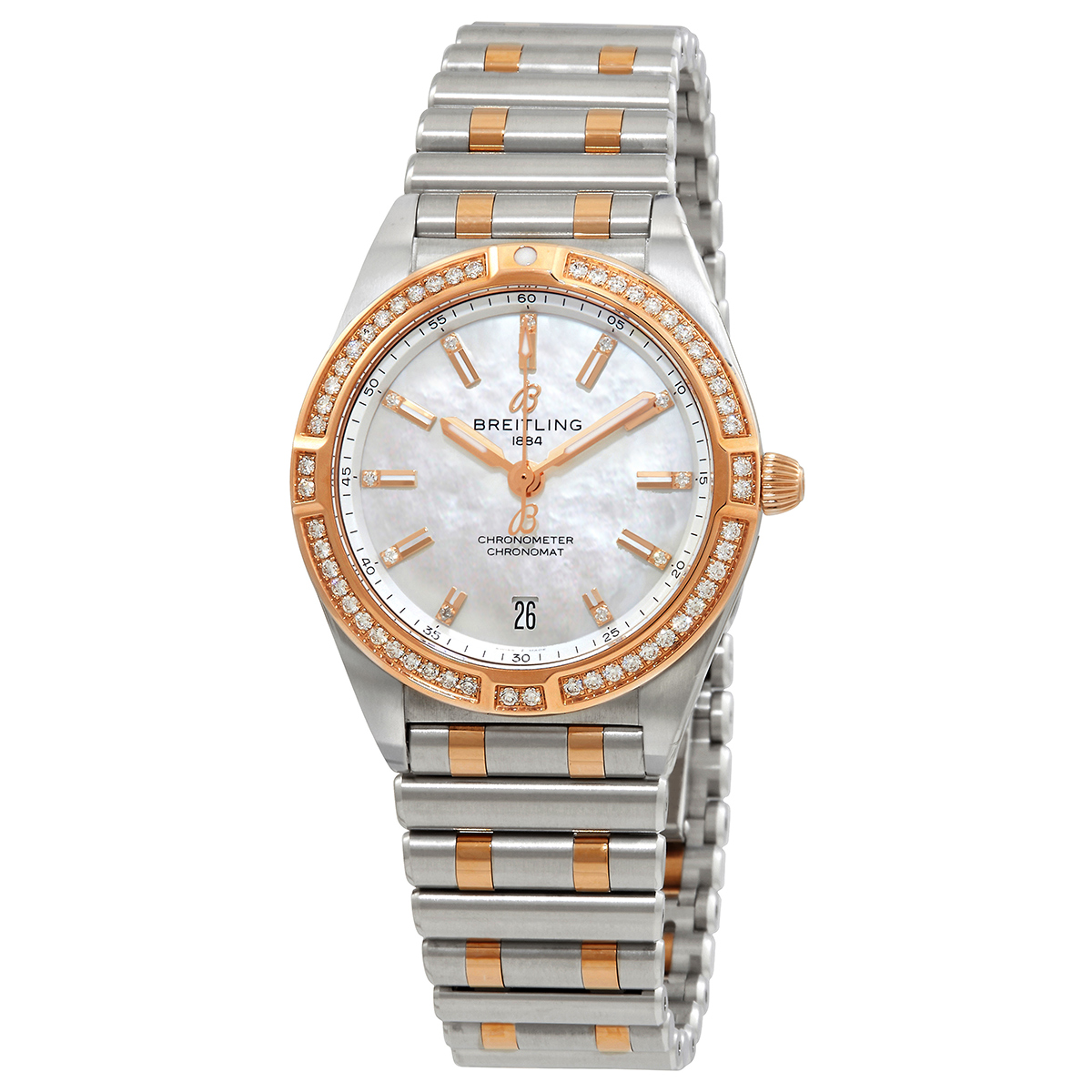 Chronomat Quartz Chronometer Diamond Mother of Pearl Dial Two-tone Ladies Watch