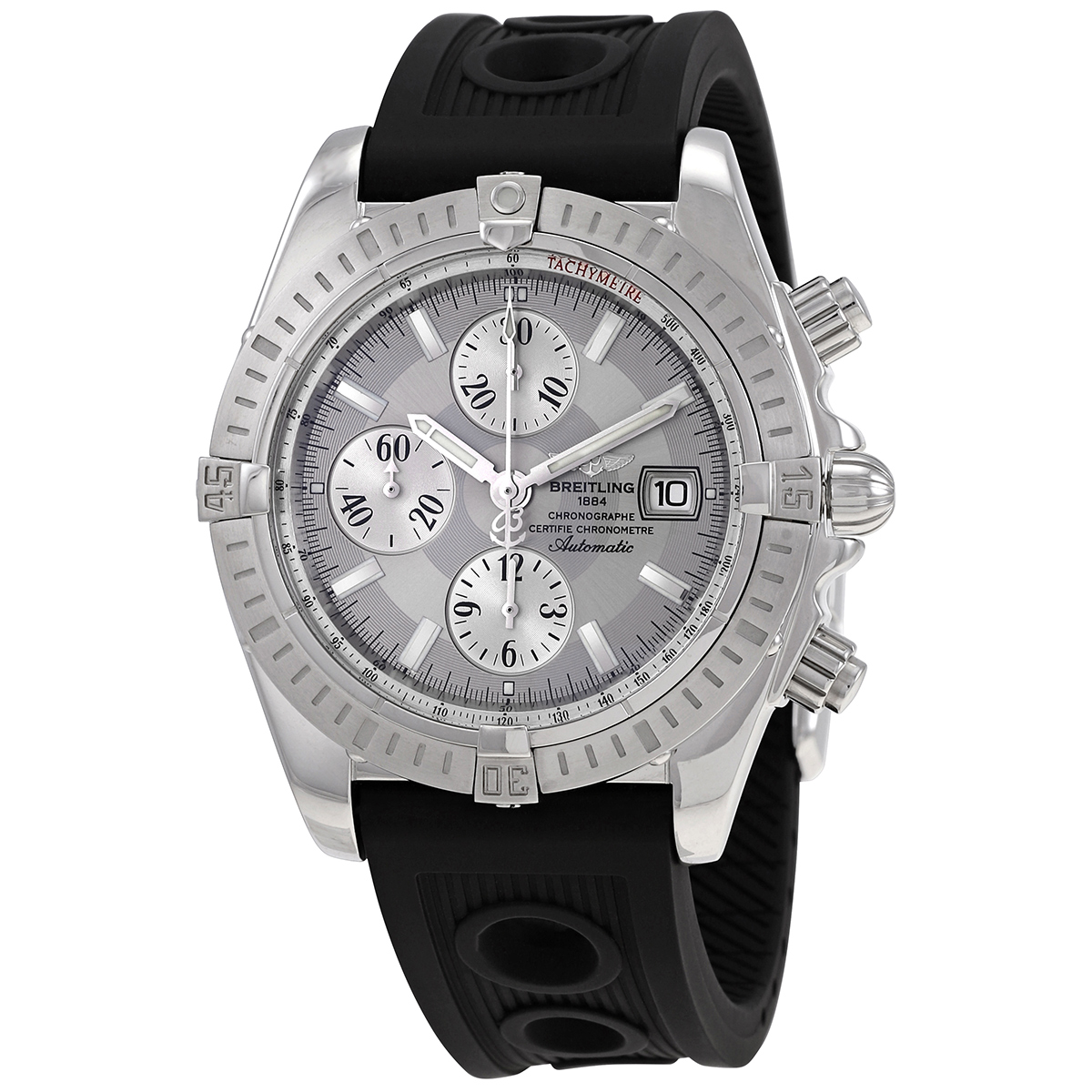 Breitling Chronomat Rhodium Dial Automatic Chronograph Rubber Strap Men's Watch A1335611/E519