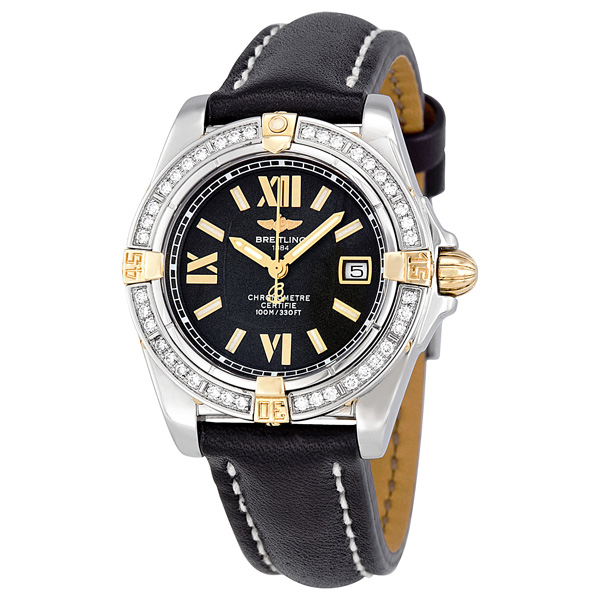 Breitling Cockpit Lady Diamond Black Dial Black Leather Watch B7135653-B910BKLT