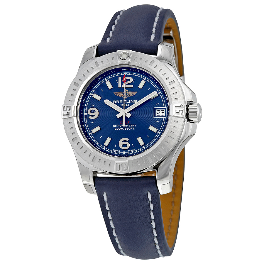 Breitling Colt 36 Blue Dial Blue Leather Quartz Ladies Watch A7438911-C913BLLD