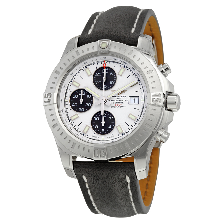 Breitling Colt Chronograph Automatic Stratus Silver Dial Black Leather Men's Watch A1338811-G804BKLD