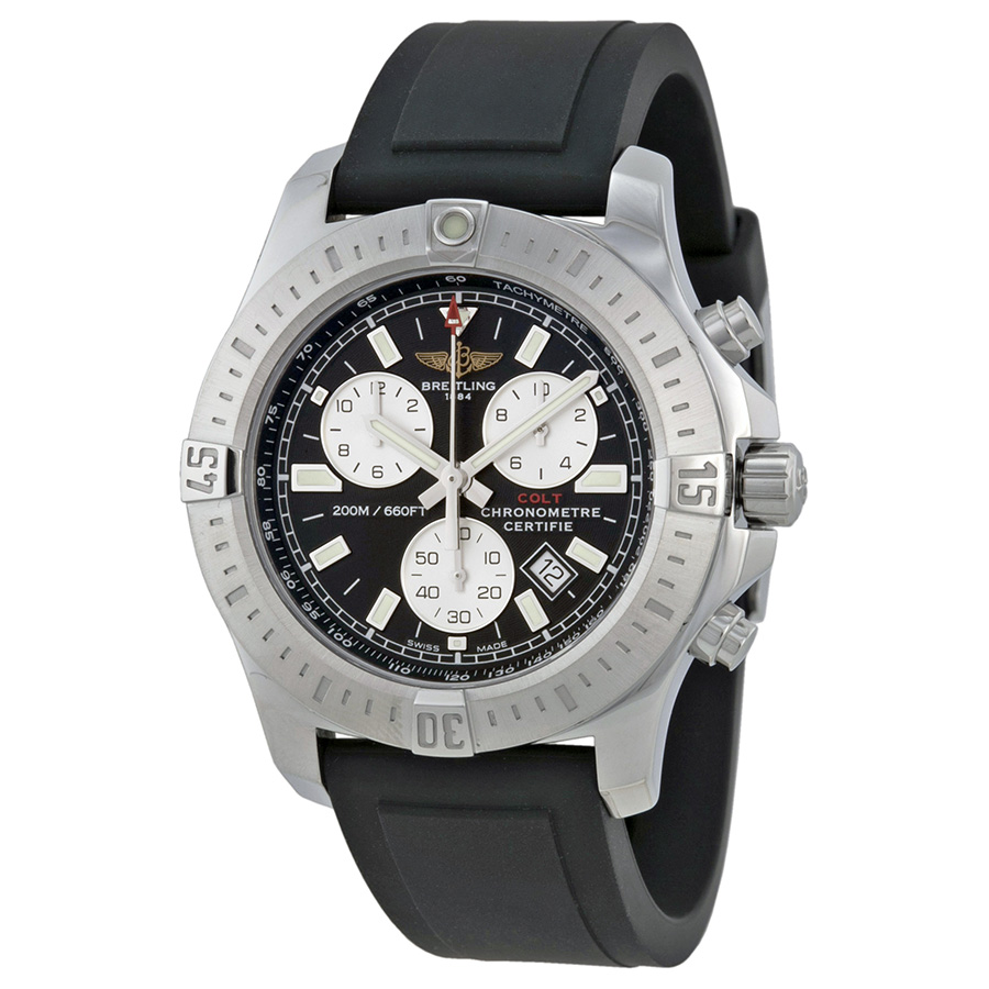 Breitling Colt Chronograph Black Dial Black Rubber Men's Watch A7338811-BD43