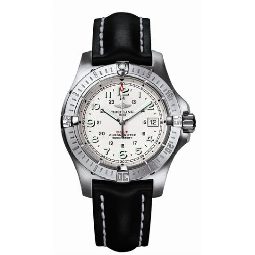 Breitling Colt II Silver Dial Stainless Steel Black Leather Men's Watch A7438010-G598