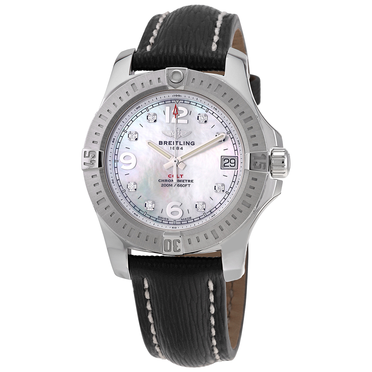 Breitling Colt Lady Mother Of Pearl Dial Black Leather Quartz Ladies Watch A7438911/A771BKSLT