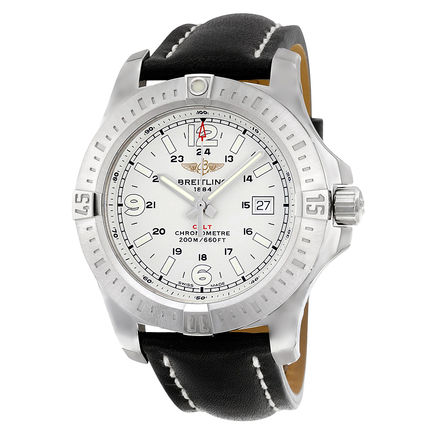 Breitling Colt Quartz Silver Dial Black Leather Men's Watch A7438811/G792BKLT