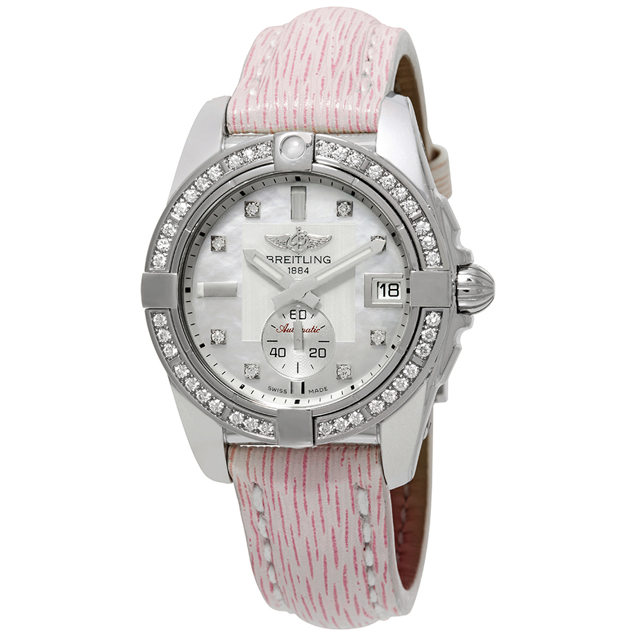 Breitling Galactic 36 Automatic Diamond Dial Pink Sahara Leather Watch A3733053/A717-112ZS