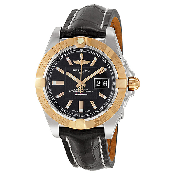 Breitling Galactic 41 Black Dial Black Leather Automatic Men's Watch C49350L2-BA09BKCD