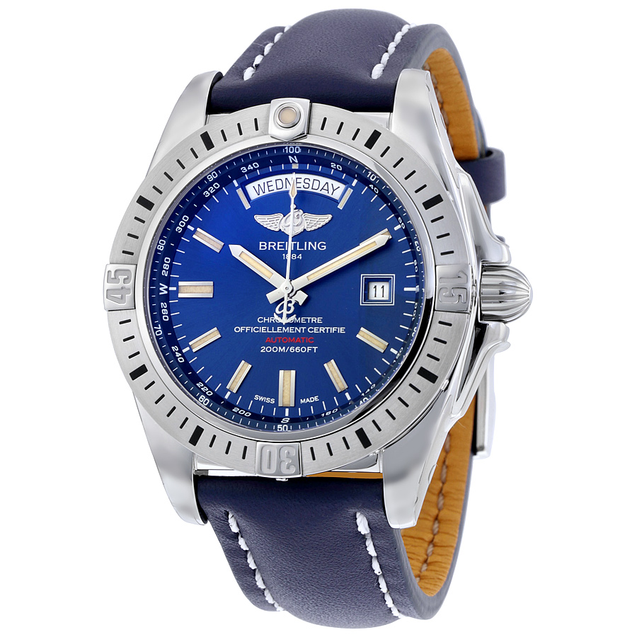 Breitling Galactic 44 Blue Dial Blue Leather Men's Watch A45320B9-C902BLLT