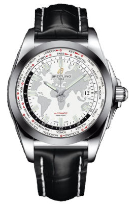 Breitling Galactic Unitime Antarctica White Dial Black Leather Men's Watch WB3510U0-A777BKCT