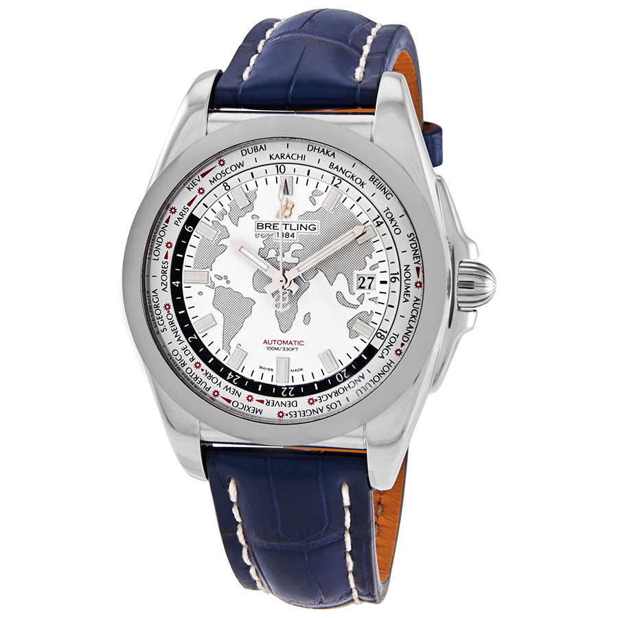 Breitling Galactic Unitime Antarctica White Dial Blue leather Men's Watch WB3510U0-A777BLCT