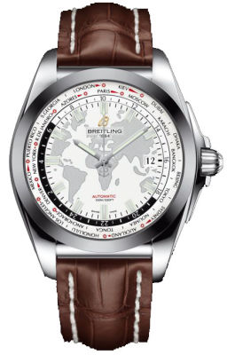 Breitling Galactic Unitime Antarctica White Dial Brown Leather Men's Watch WB3510U0-A777BRCT