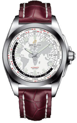 Breitling Galactic Unitime Antarctica White Dial Burgundy Leather Men's Watch WB3510U0-A777BGCT