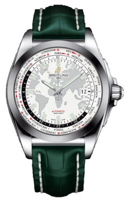 Breitling Galactic Unitime Antarctica White Dial Green Leather Men's Watch WB3510U0-A777GRCT
