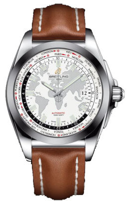 Breitling Galactic Unitime Antarctica White Dial Light Brown Leather Automatic Men's Watch WB3510U0-A777BRLT