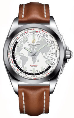Breitling Galactic Unitime Antarctica White Dial Light Brown leather Deployment Men's Watch WB3510U0-A777BRLD
