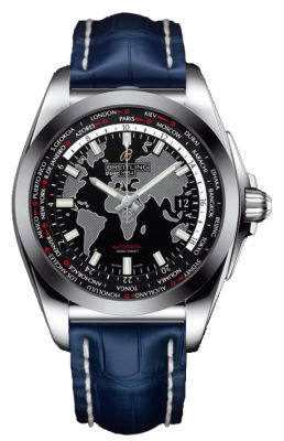 Breitling Galactic Unitime Black Dial Blue Leather Automatic Men's watch WB3510U4-BD94BLCT