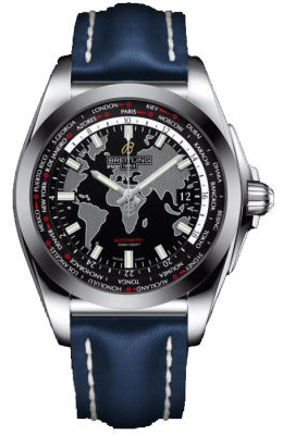 Breitling Galactic Unitime Black Dial Blue Leather Automatic Men's Watch WB3510U4-BD94BLLT