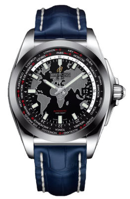 Breitling Galactic Unitime Black Dial Blue Leather Men's Watch WB3510U4-BD94BLCD