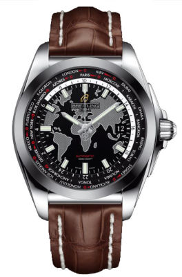 Breitling Galactic Unitime Black Dial Brown Leather Men's Watch WB3510U4-BD94BRCD