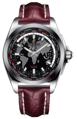 Breitling Galactic Unitime Black Dial Burgundy Leather Men's Watch WB3510U4-BD94BGCD