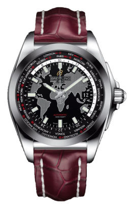 Breitling Galactic Unitime Black Dial Burgundy Leather Men's Watch WB3510U4-BD94BGCT