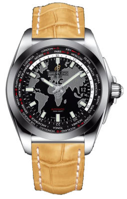 Breitling Galactic Unitime Black Dial Camel Leather Men's Watch WB3510U4-BD94CMCD
