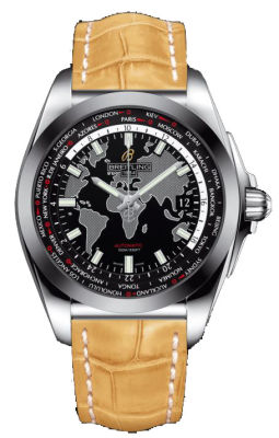 Breitling Galactic Unitime Black Dial Camel Leather Men's Watch WB3510U4-BD94CMCT