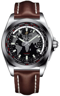 Breitling Galactic Unitime Black Dial Dark Brown Leather Men's Watch WB3510U4-BD94DBRLD
