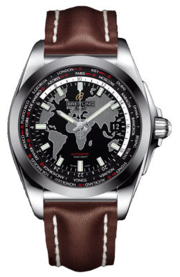 Breitling Galactic Unitime Black Dial Dark Brown Leather Men's Watch WB3510U4-BD94DBRLT