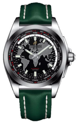 Breitling Galactic Unitime Black Dial Green Leather Automatic Men's Watch WB3510U4-BD94GRLD