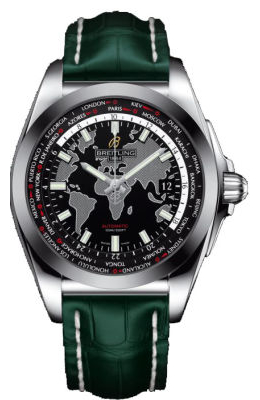 Breitling Galactic Unitime Black Dial Green Leather Men's Watch WB3510U4-BD94GRCD