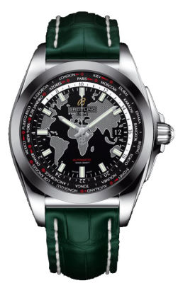 Breitling Galactic Unitime Black Dial Green Leather Men's Watch WB3510U4-BD94GRCT