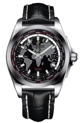 Breitling Galactic Unitime Black Leather Men's Watch WB3510U4-BD94BKCT