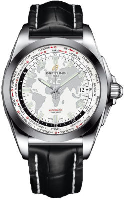 Breitling Galactic Unitime White Dial Black Leather Men's Watch WB3510U0-A777BKCD
