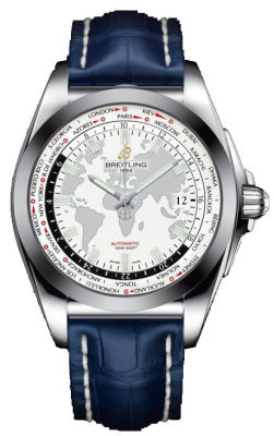 Breitling Galactic Unitime White Dial Blue Leather Men's Watch WB3510U0-A777BLCD