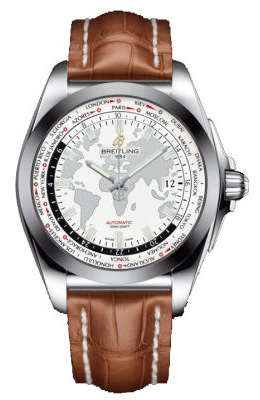 Breitling Galactic Unitime White Dial Brown Leather Men's Watch WB3510U0-A777BRCD