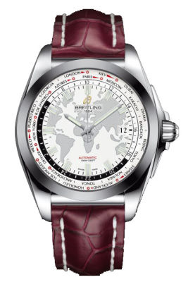 Breitling Galactic Unitime White Dial Burgundy Leather Men's Watch WB3510U0-A777BGCD