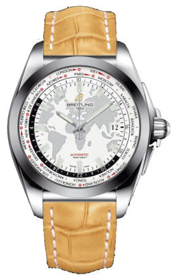 Breitling Galactic Unitime White Dial Camel Leather Men's Watch WB3510U0-A777CMCD