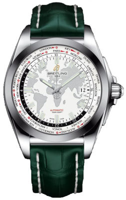Breitling Galactic Unitime White Dial Green Leather Men's Watch WB3510U0-A777GRCD