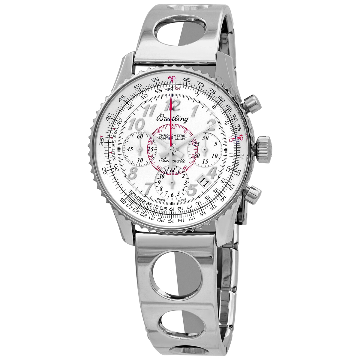 Breitling Montbrillant 01 White Dial Automatic Men's Chronograph Watch AB013112/G735SS