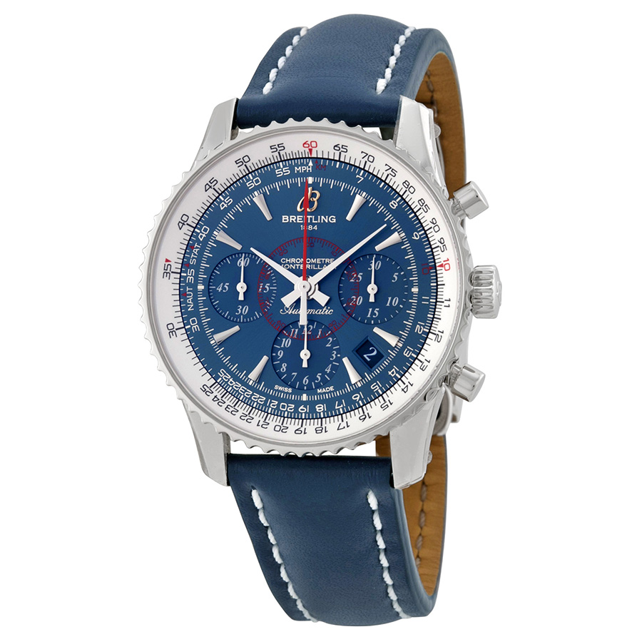Breitling Montbrillant Chronograph Blue Dial Blue Leather Men's Watch AB0130C5-C894BLLD